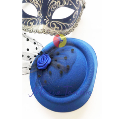 Капелюх-таблетка з вуаллю синій (15 см х 13,5 см), Колір: Синій