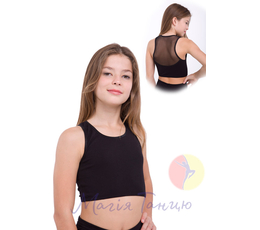 Топ-майка з сіткою на спині (бавовна), КОЛІР: Чёрный (Black), Размер одежды: р. 30/104-110 см