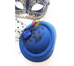 Капелюх-таблетка з вуаллю синій (15 см х 13,5 см), КОЛІР: Синій