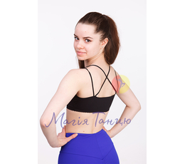 Топ короткий с чашками бретели накрест чёрный, фото 1