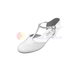 Туфлі дитячі для бальних танців білі блок каблук, фото 1