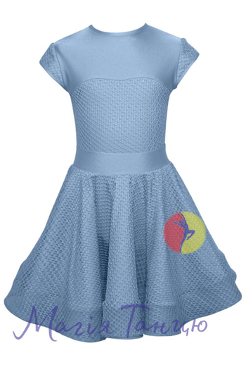 Бейсик (рейтинговое платье для танцев) Аврора с сеткой, Размер: р. 134, Цвет: Голубий